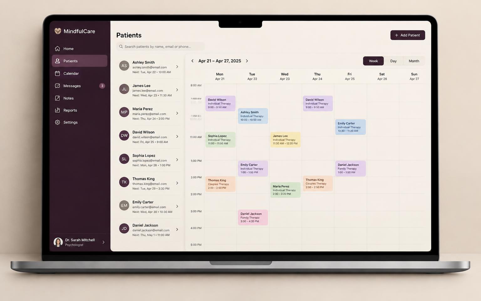 Interface do Entrelace com agenda e pacientes